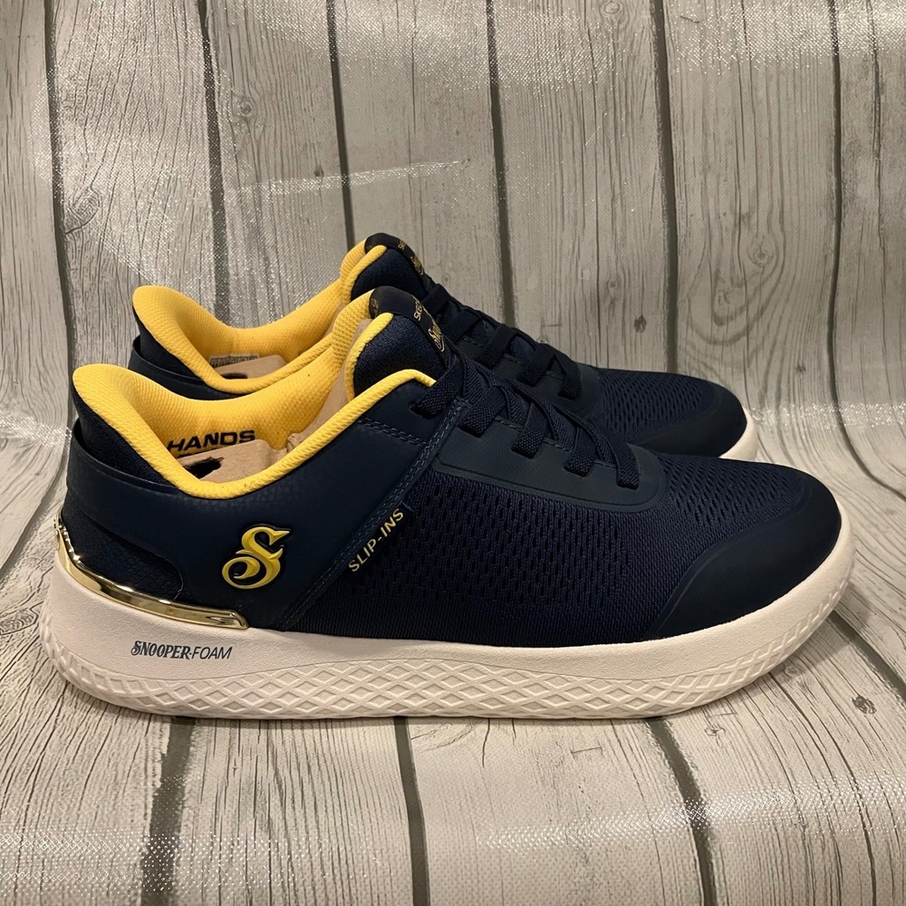 NWOB Skechers Snoop Dogg Slip Ins Navy Yellow Mens Athletic Shoes 9.5 SN 251081‎